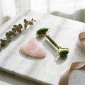 Velovia Natural Rose Quartz Gua Sha & Jade Roller Set